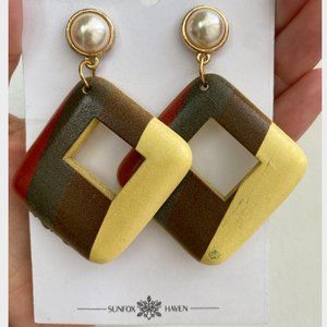 Painted Wood Earrings with Pearl Detail